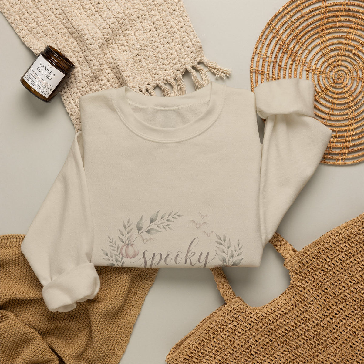 Spooky Season Sweatshirt | Cute Halloween Ghost & Pumpkin Crewneck | Fall Graphic Sweatshirt