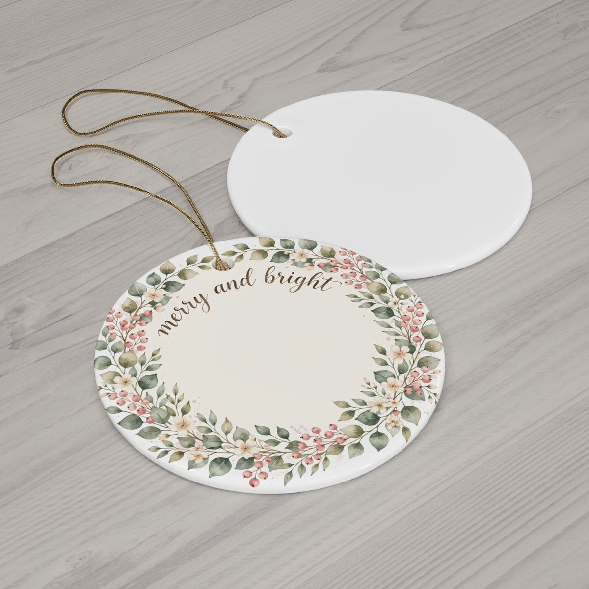 Merry & Bright Christmas Ornament | Pink Watercolor Holiday Ornament | Cute Christmas Decor