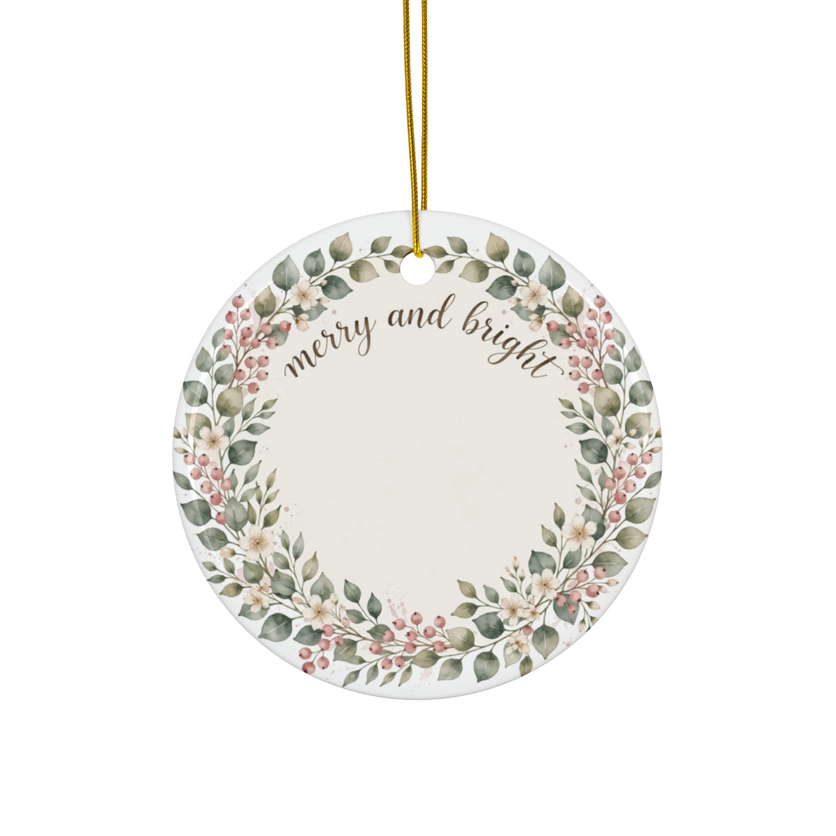Merry & Bright Christmas Ornament | Pink Watercolor Holiday Ornament | Cute Christmas Decor