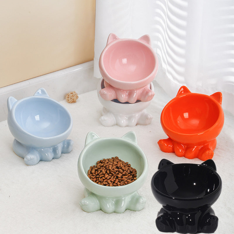 Ceramic Cat Bowl Tilted Neck Guard Oblique Mouth Cat Food Bowl