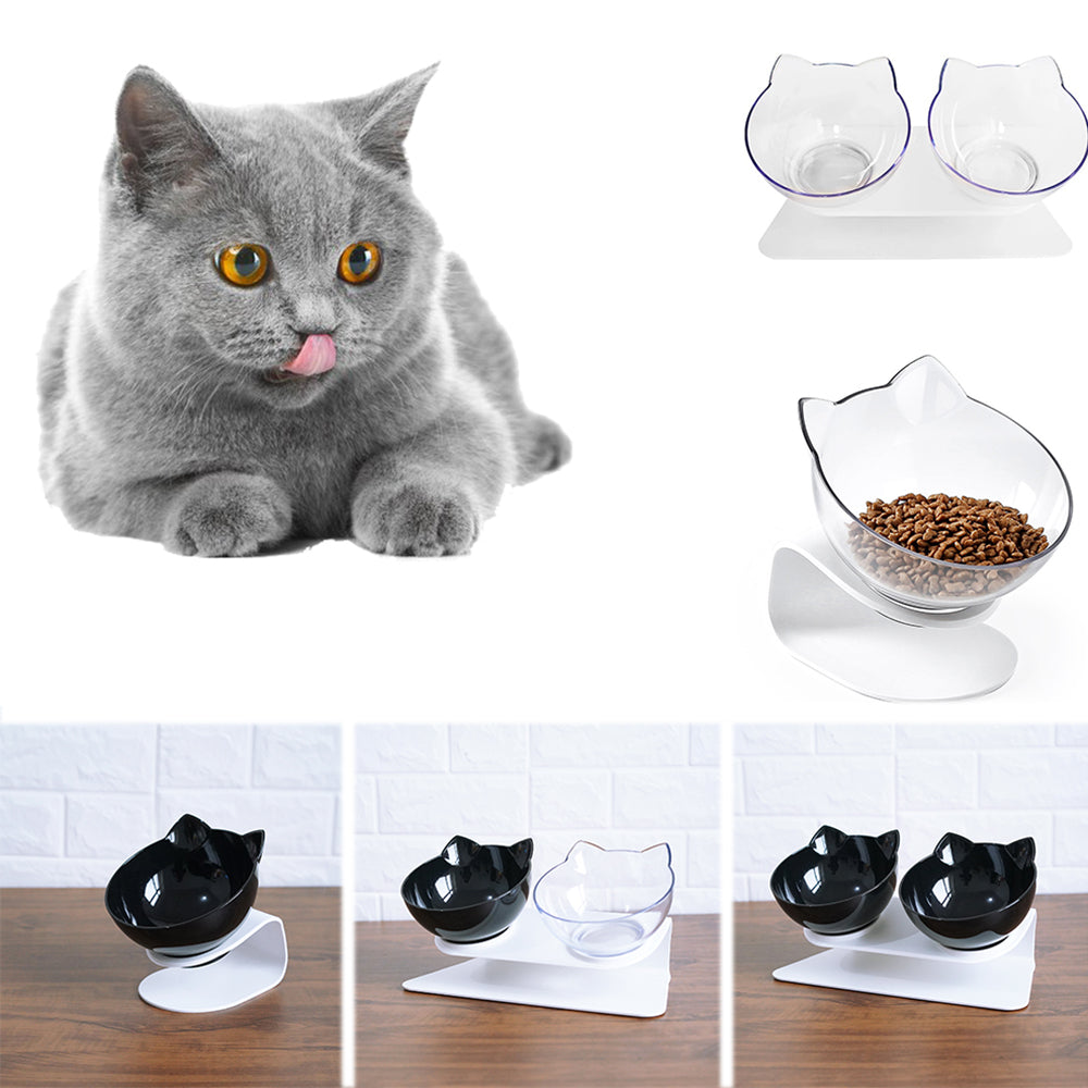 Elevated Single Cat Food Bowl – Black, Neck-Friendly Tilted Design