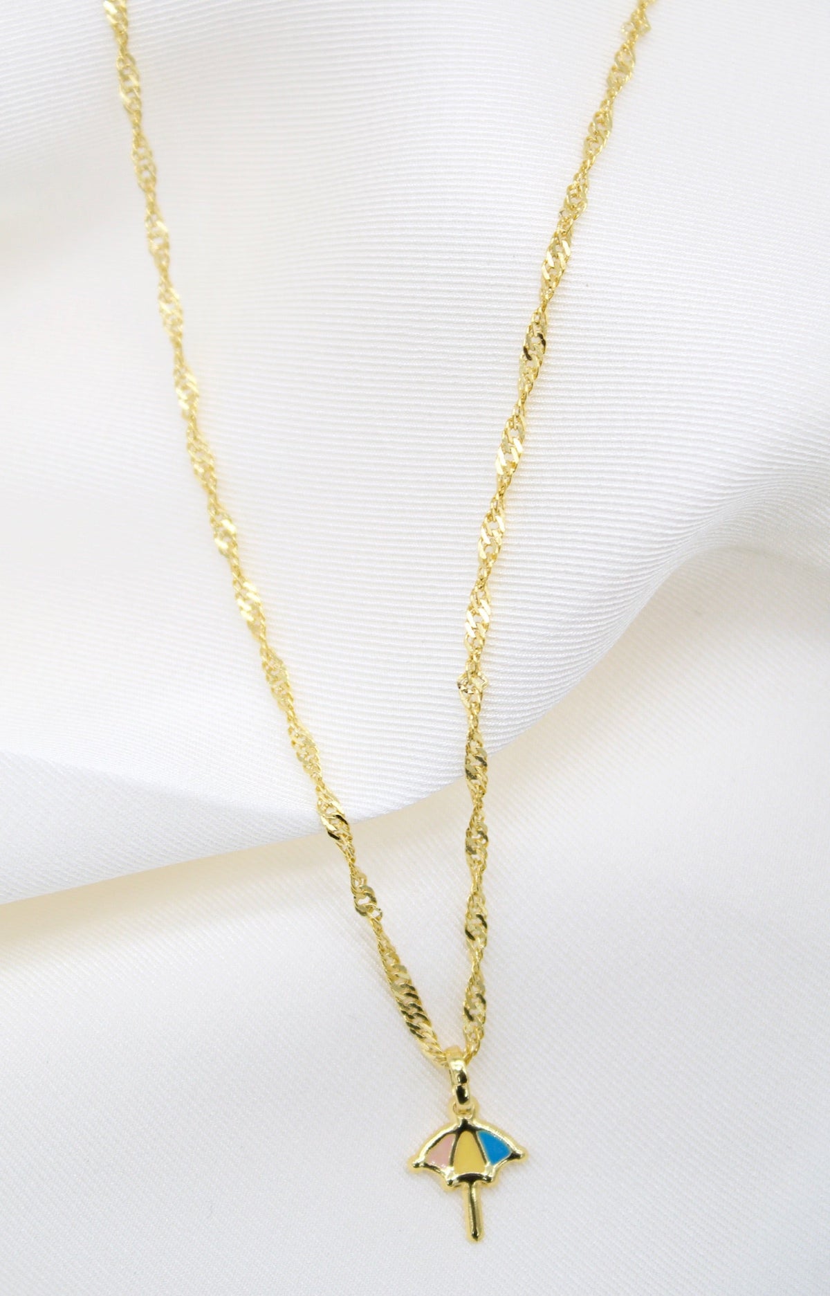 Gold Filled Enamel Umbrella Pendant Necklace Set & Earrings (XX15)-1