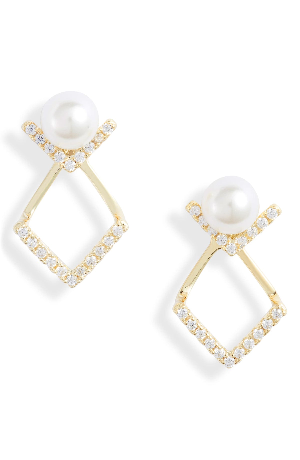 Pearl V Jacket Stud Earrings | More Colors Available-0