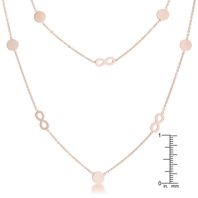 Krystal Rose Gold Stainless Steel Infinity Station Layer Necklace-0