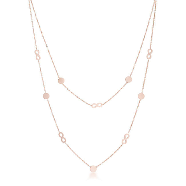 Krystal Rose Gold Stainless Steel Infinity Station Layer Necklace-1