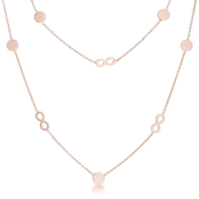 Krystal Rose Gold Stainless Steel Infinity Station Layer Necklace-2