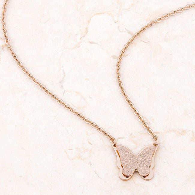 Breanne Rose Gold Stainless Steel Rose Gold Butterfly Necklace-2