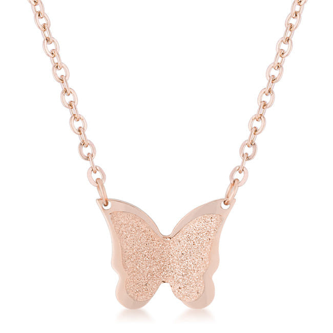 Breanne Rose Gold Stainless Steel Rose Gold Butterfly Necklace-3