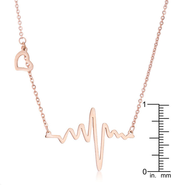 Hana Rose Gold Stainless Steel Delicate Heartbeat Necklace-1