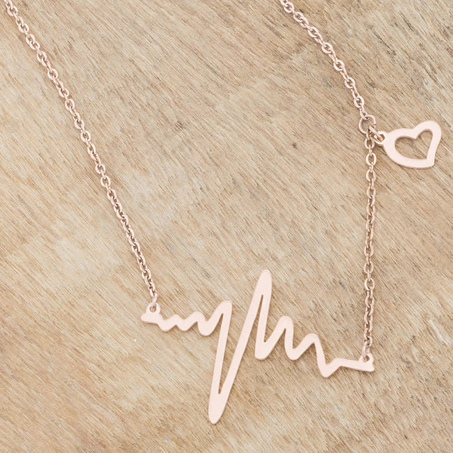 Hana Rose Gold Stainless Steel Delicate Heartbeat Necklace-2