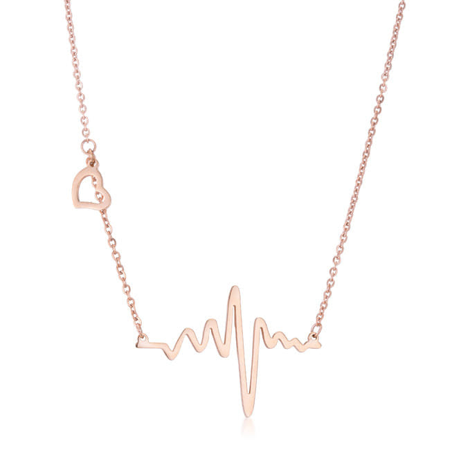 Hana Rose Gold Stainless Steel Delicate Heartbeat Necklace-3