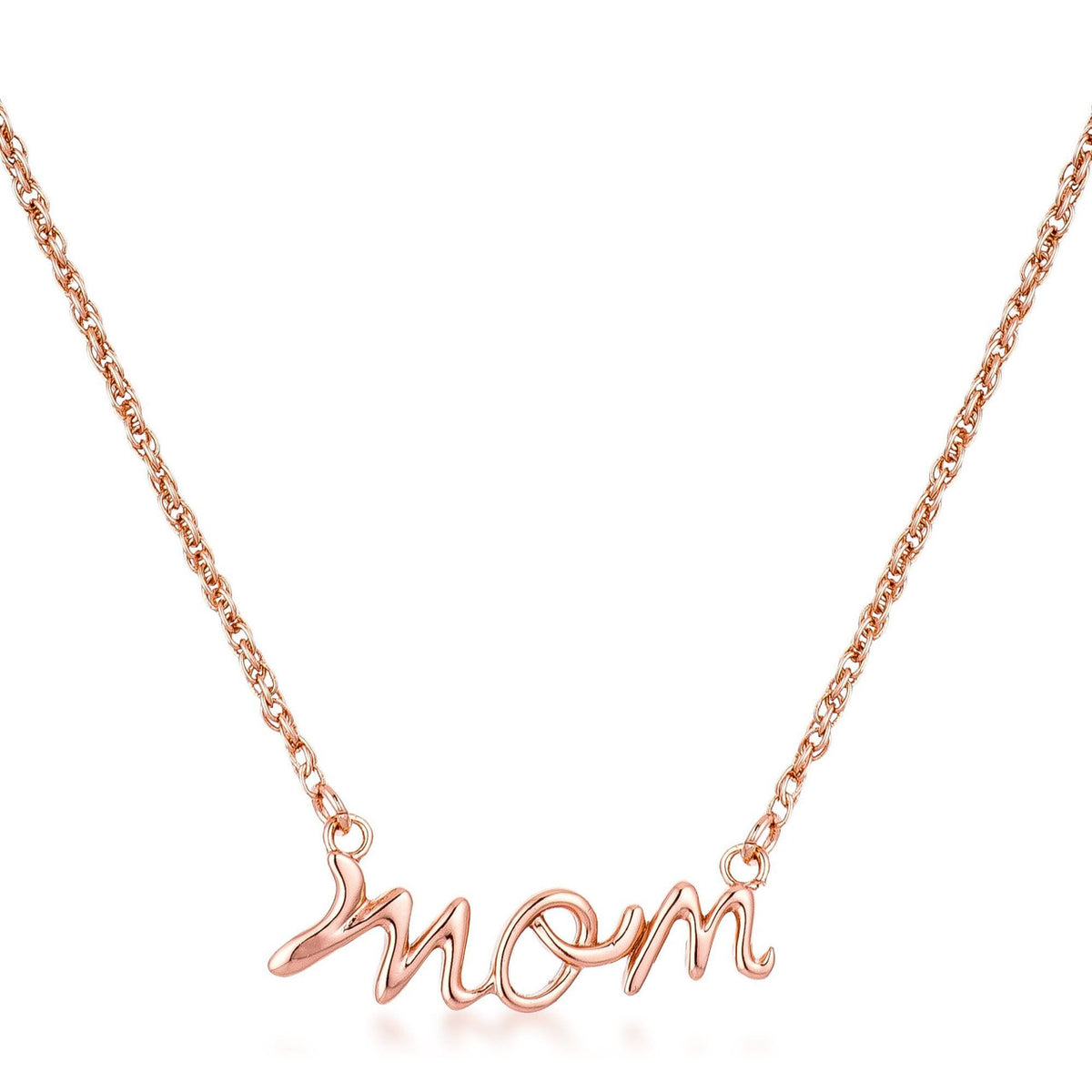 18k Rose Gold Plated Mom Script Necklace-0