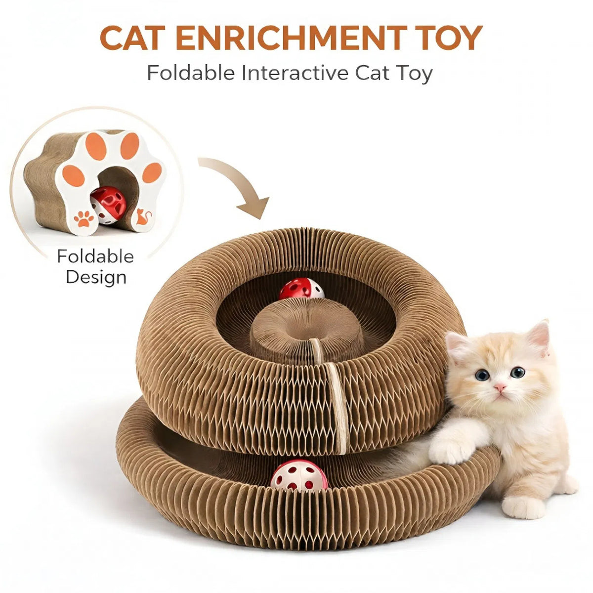 Kitty Curls Foldable Accordion Cat Scratcher with Ball Toy