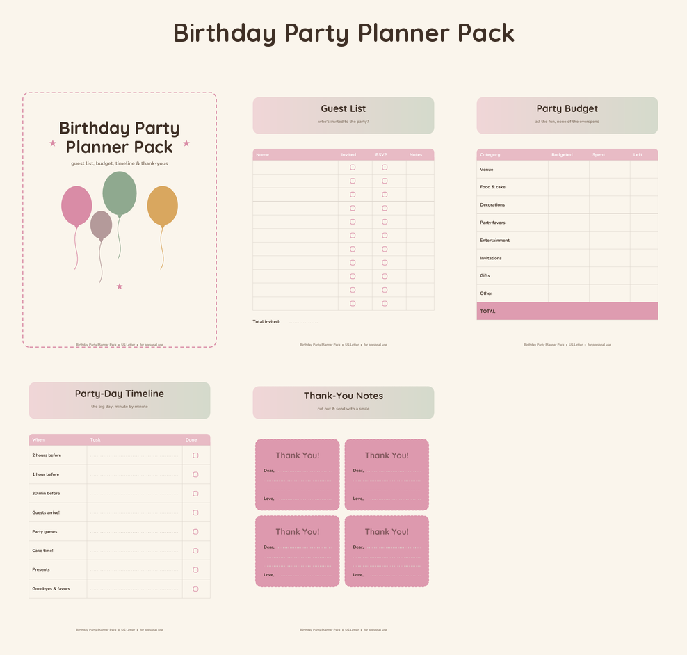Birthday Party Planner Pack