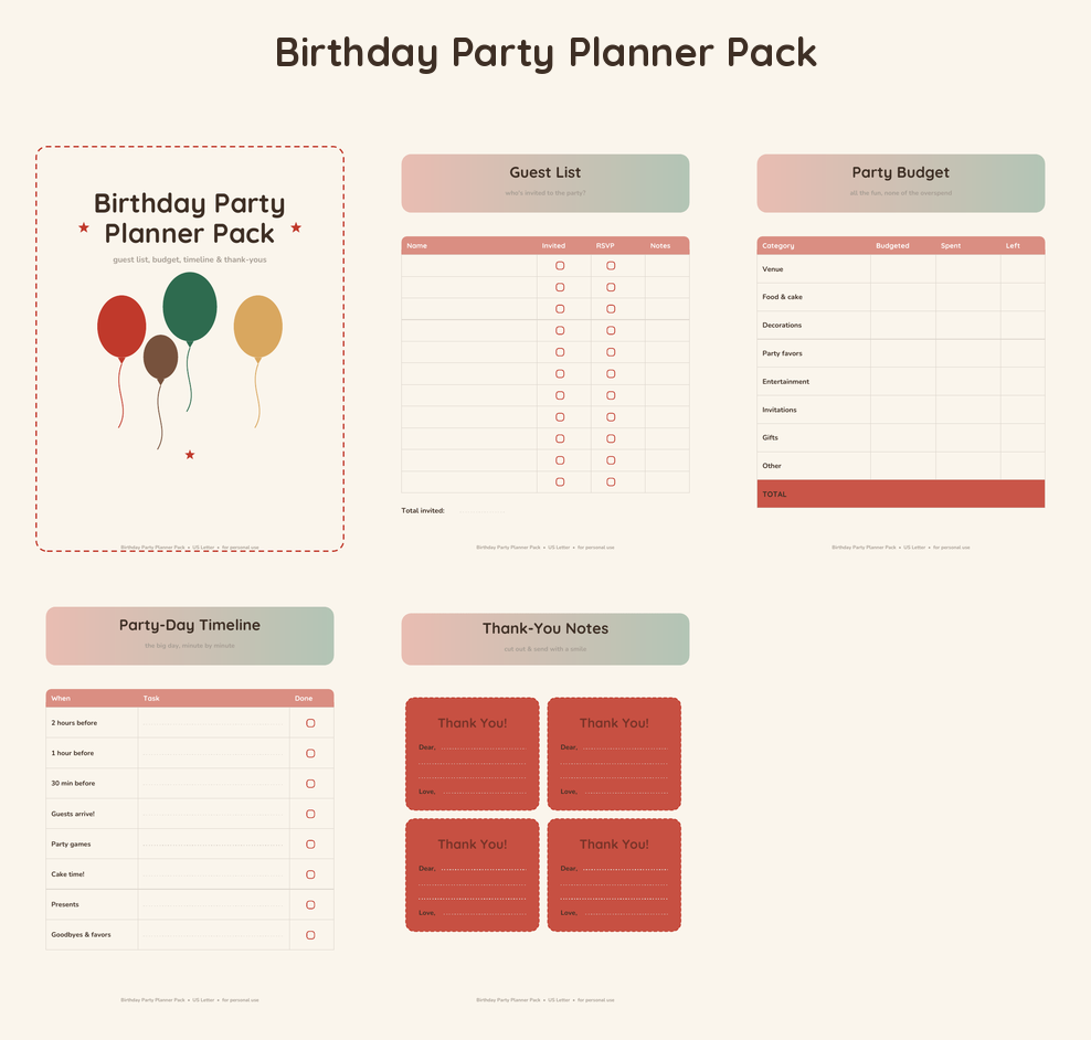 Birthday Party Planner Pack