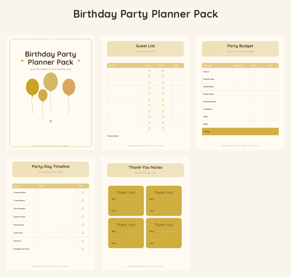Birthday Party Planner Pack