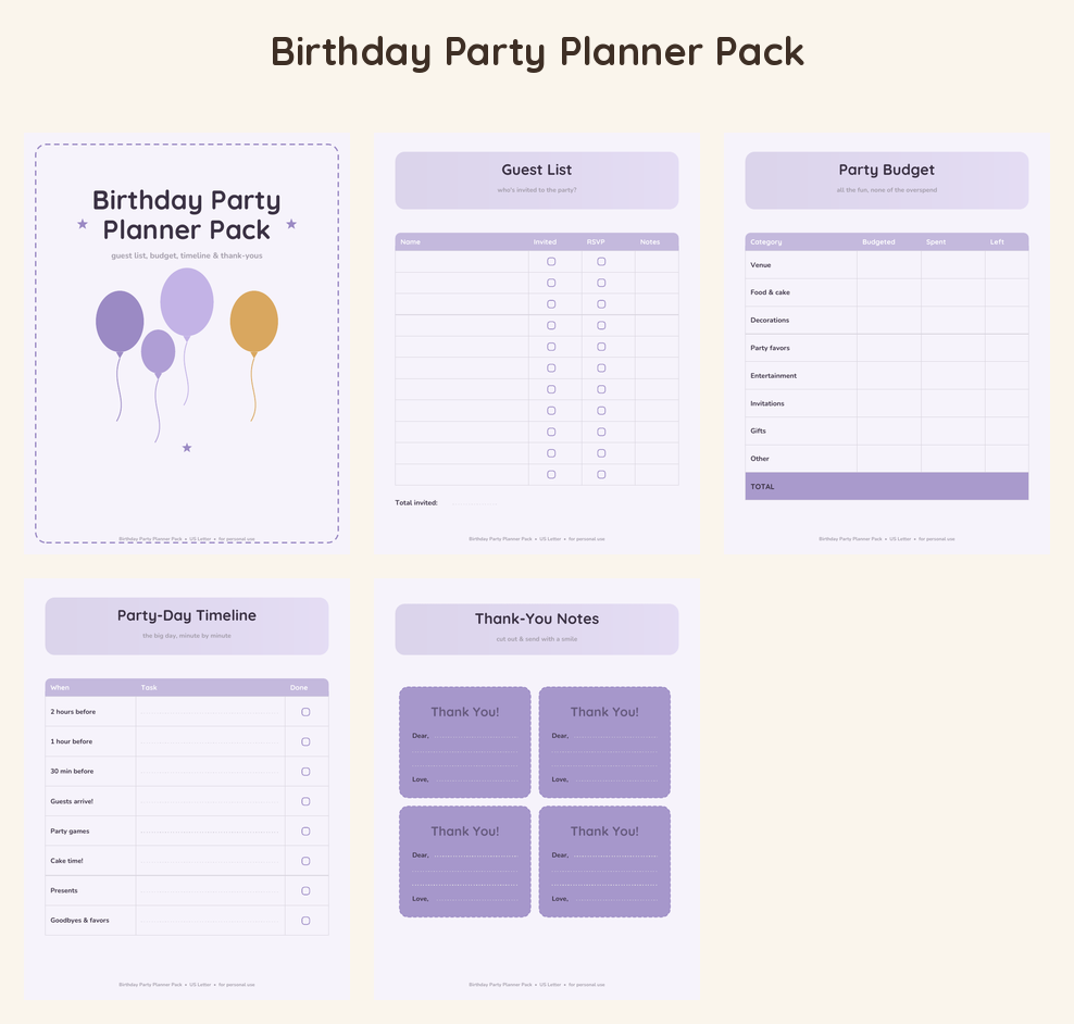 Birthday Party Planner Pack