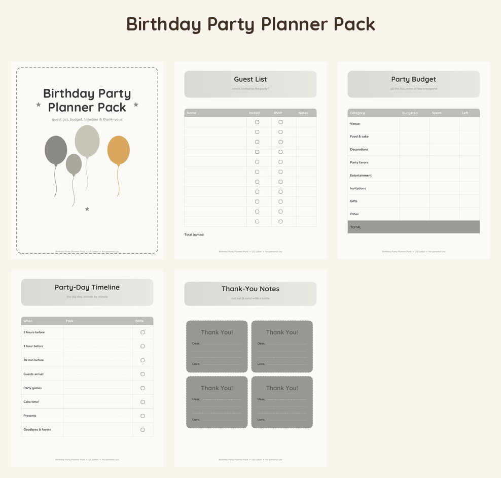 Birthday Party Planner Pack