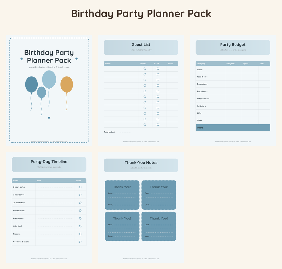 Birthday Party Planner Pack