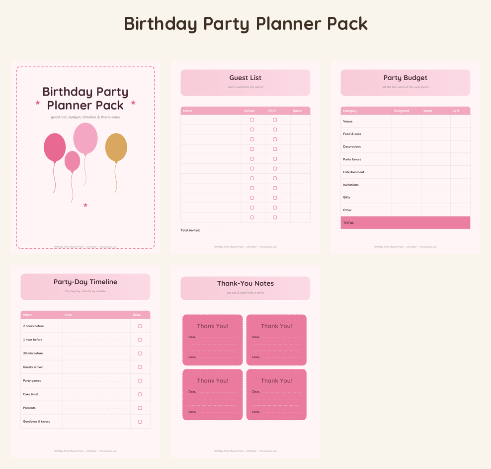 Birthday Party Planner Pack