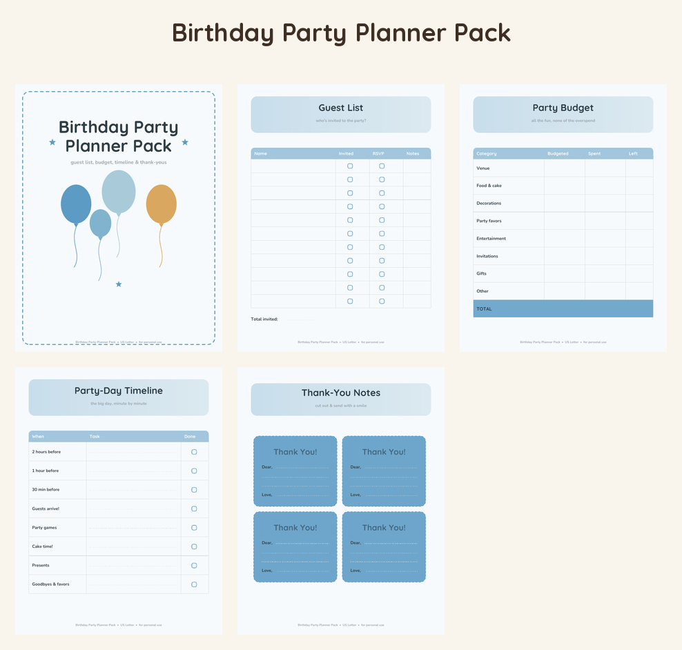 Birthday Party Planner Pack