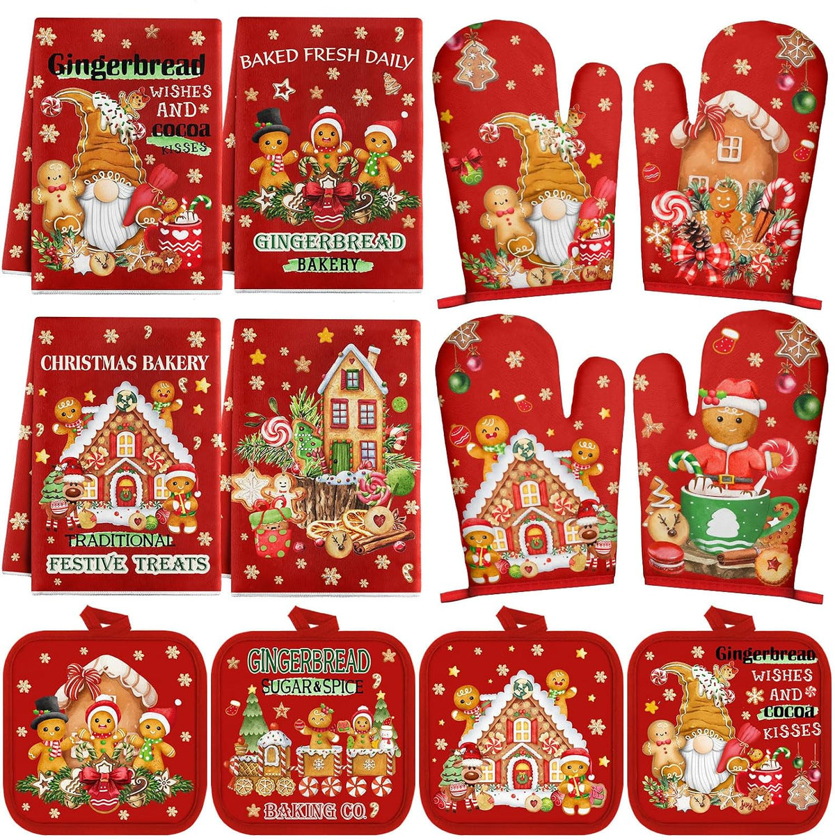 12-Pack Gingerbread Christmas Kitchen Accessories Set