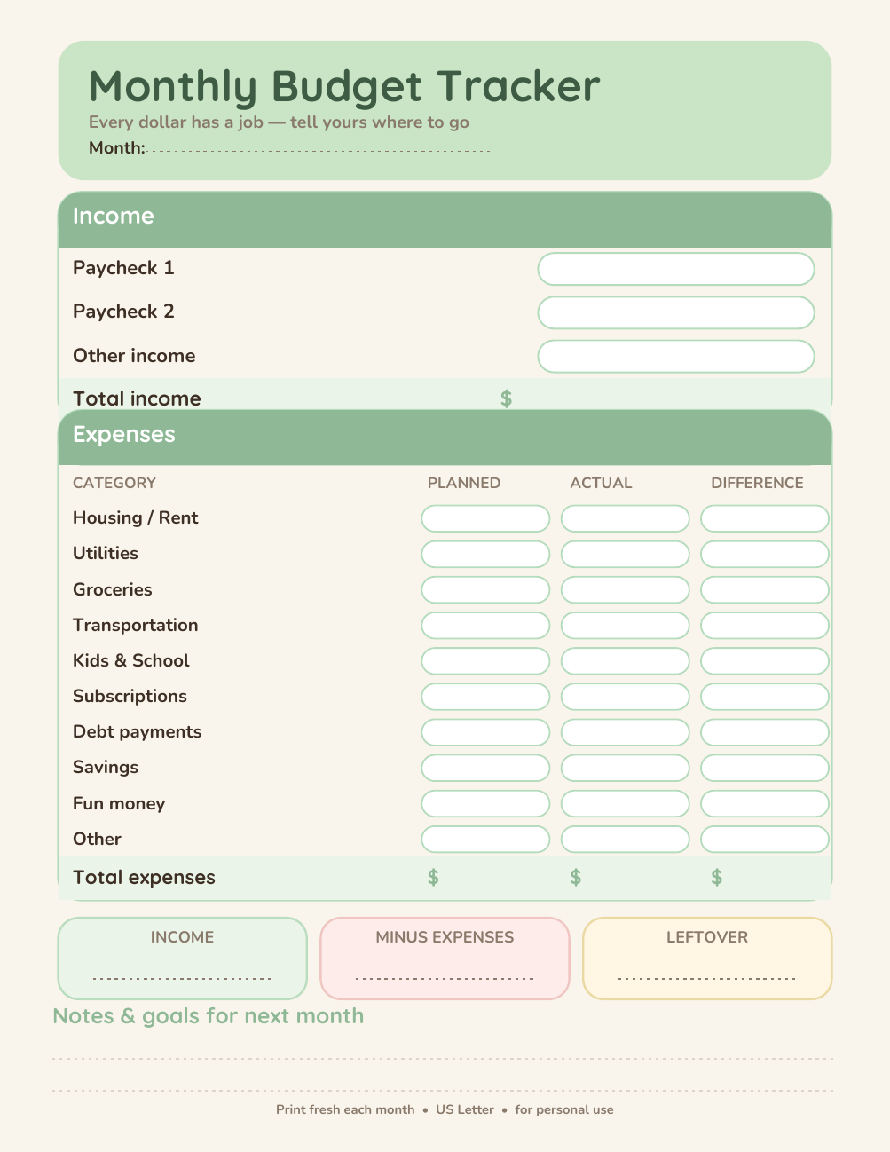Monthly Budget Tracker