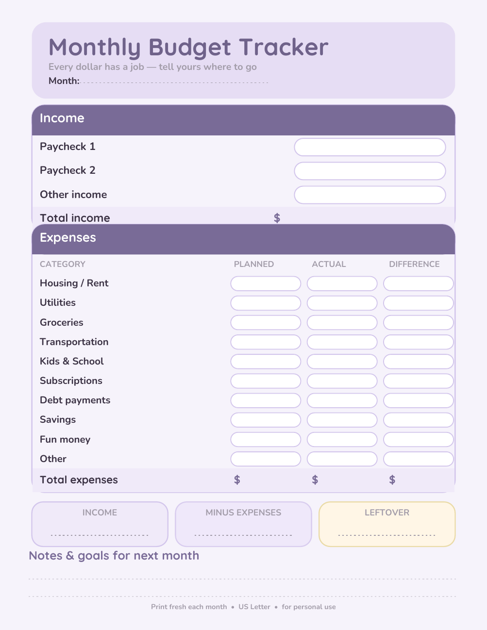Monthly Budget Tracker