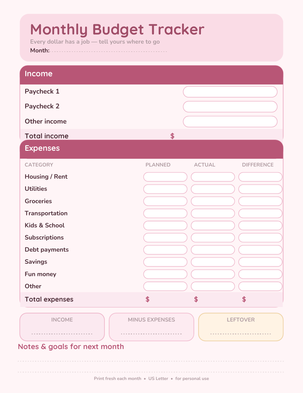 Monthly Budget Tracker