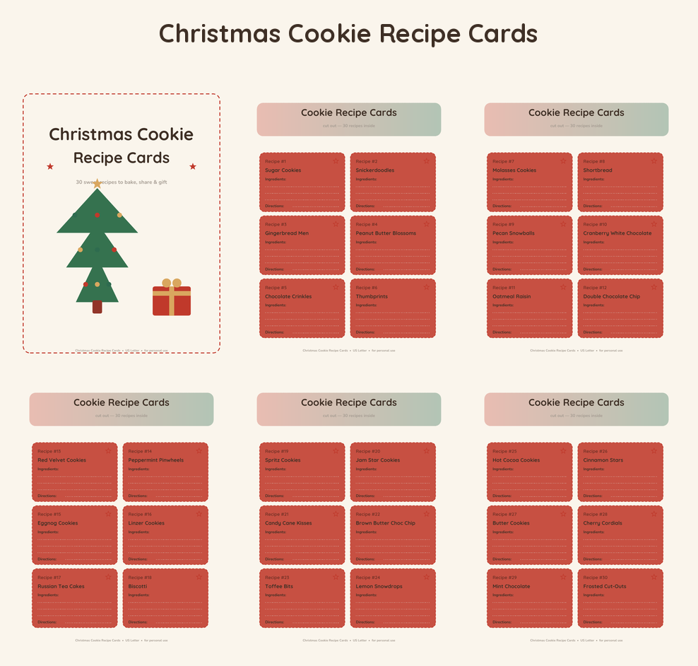 Christmas Cookie Recipe Cards