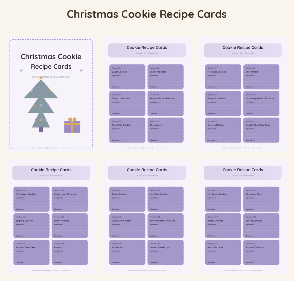 Christmas Cookie Recipe Cards