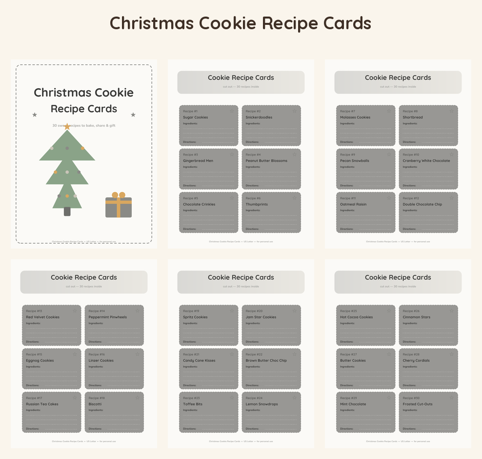Christmas Cookie Recipe Cards