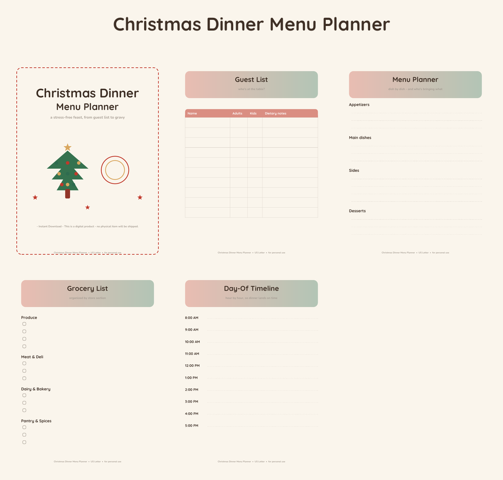 Christmas Dinner Menu Planner - Classic Christmas