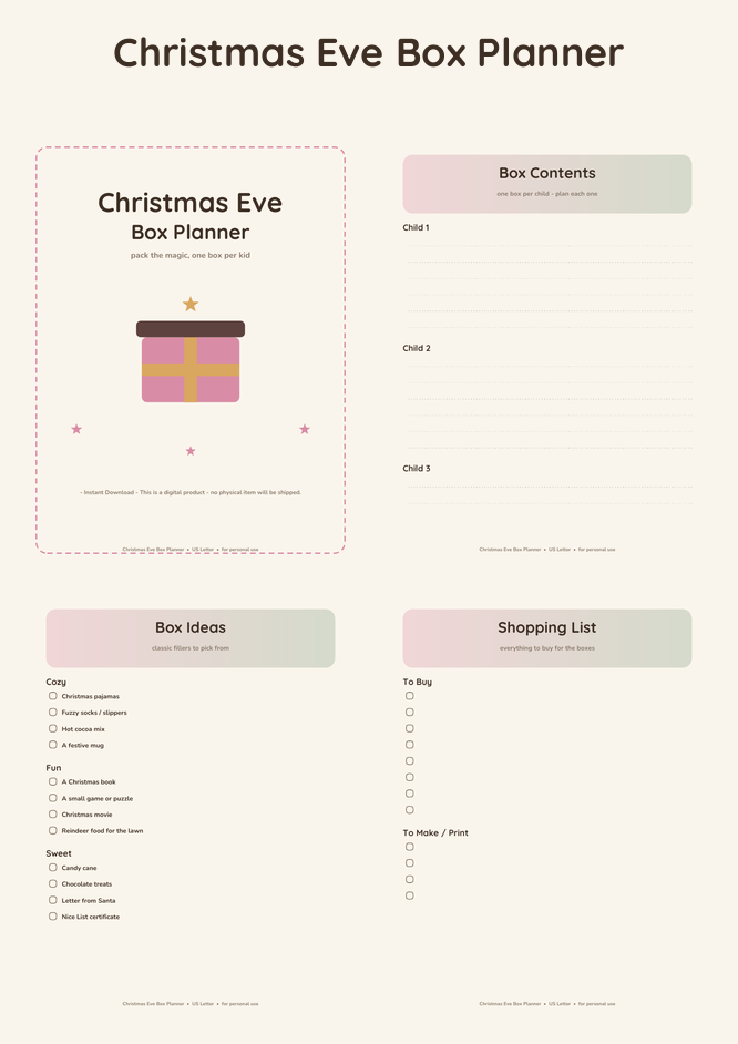 Christmas Eve Box Planner - Blush & Sage