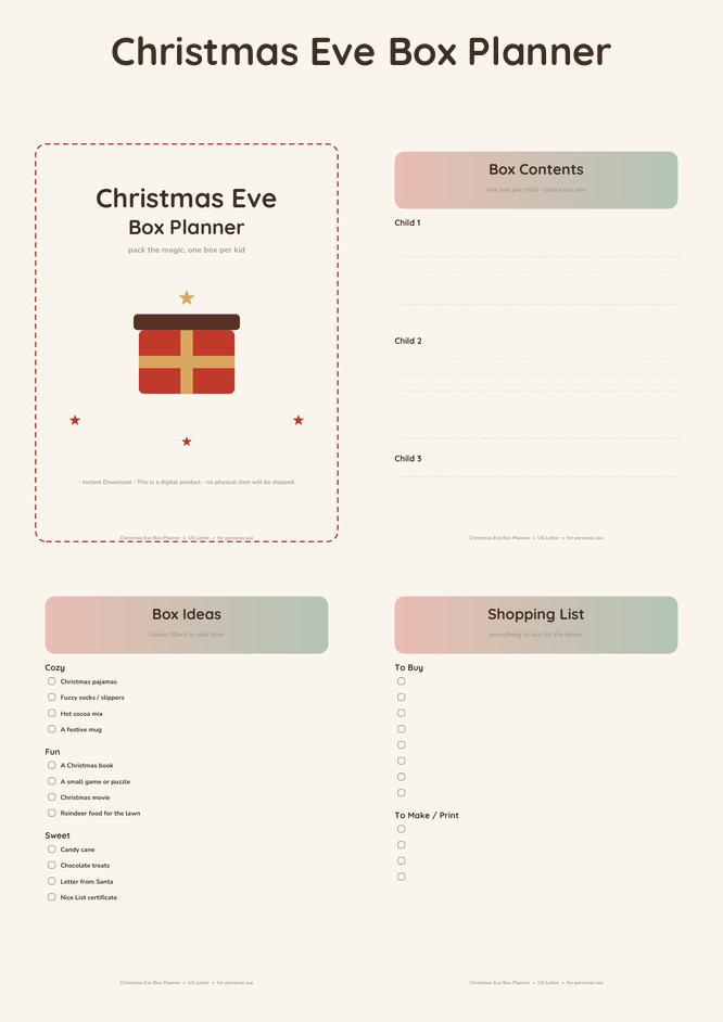 Christmas Eve Box Planner - Classic Christmas
