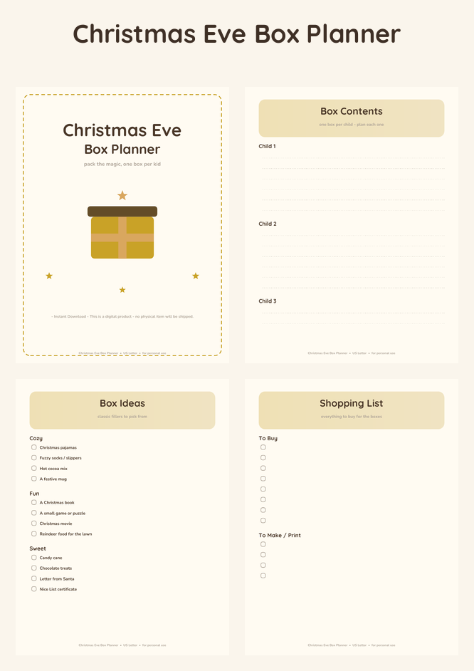 Christmas Eve Box Planner - Golden Glow