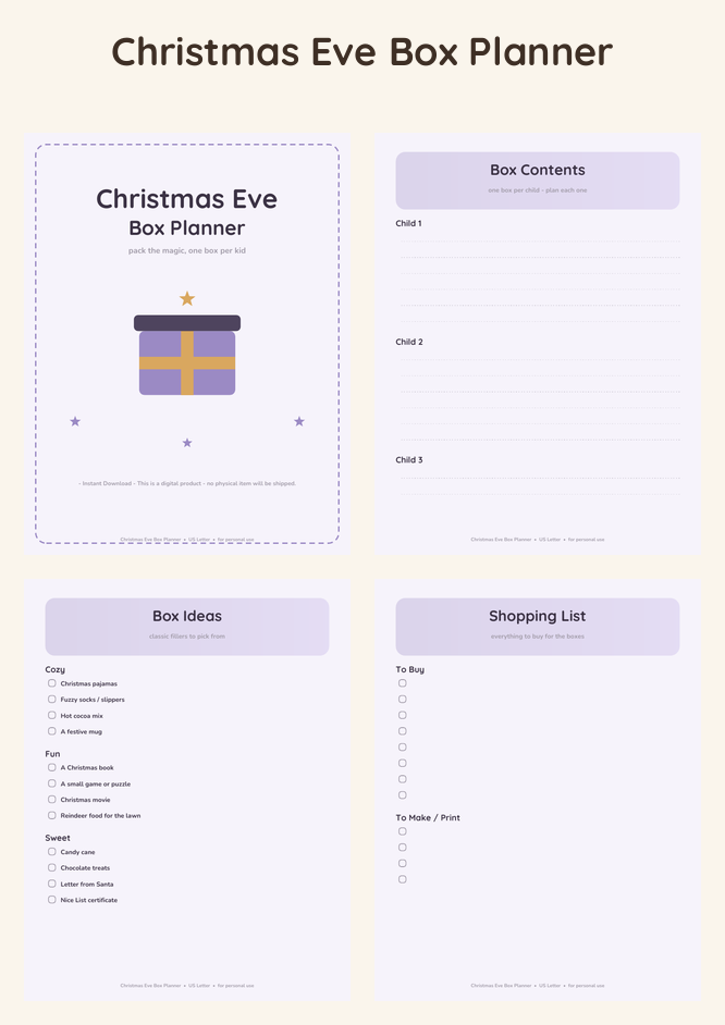Christmas Eve Box Planner - Lavender Dream