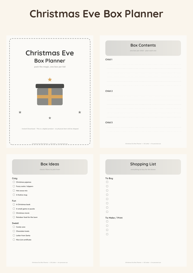 Christmas Eve Box Planner - Neutral Linen