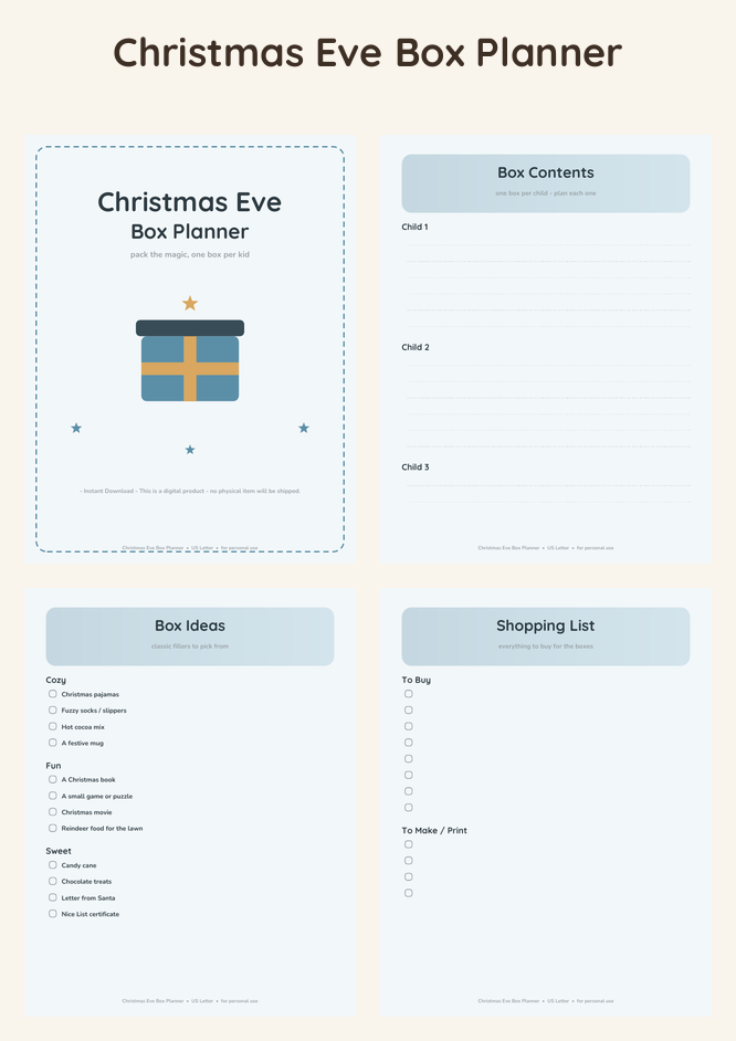 Christmas Eve Box Planner - Ocean Calm