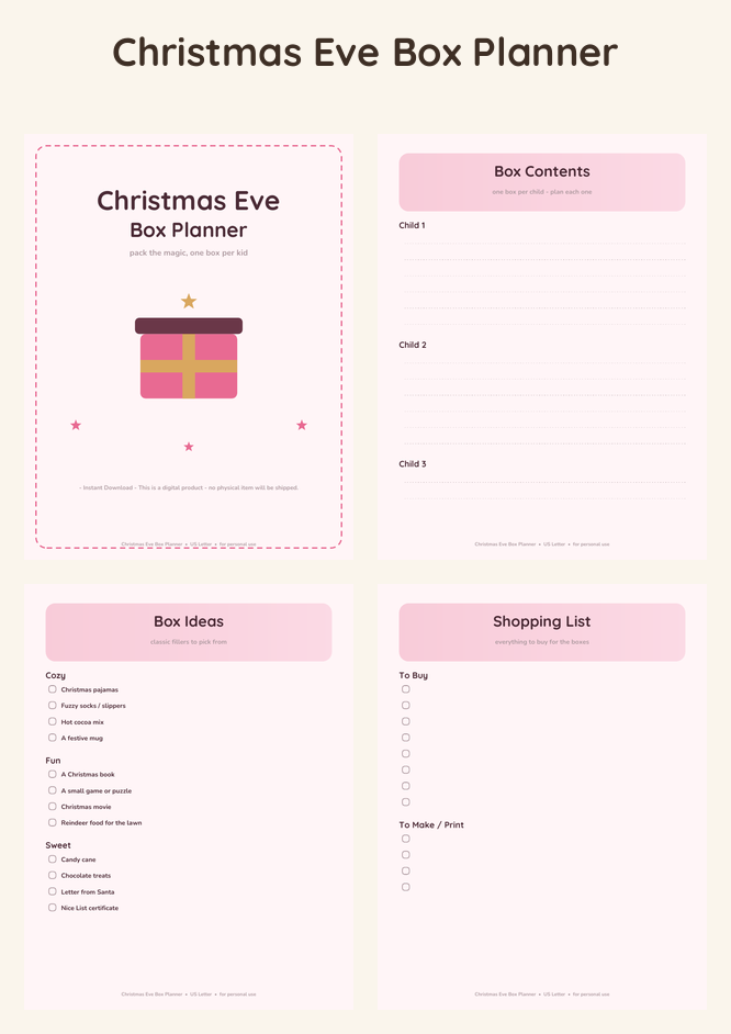 Christmas Eve Box Planner - Pretty in Pink