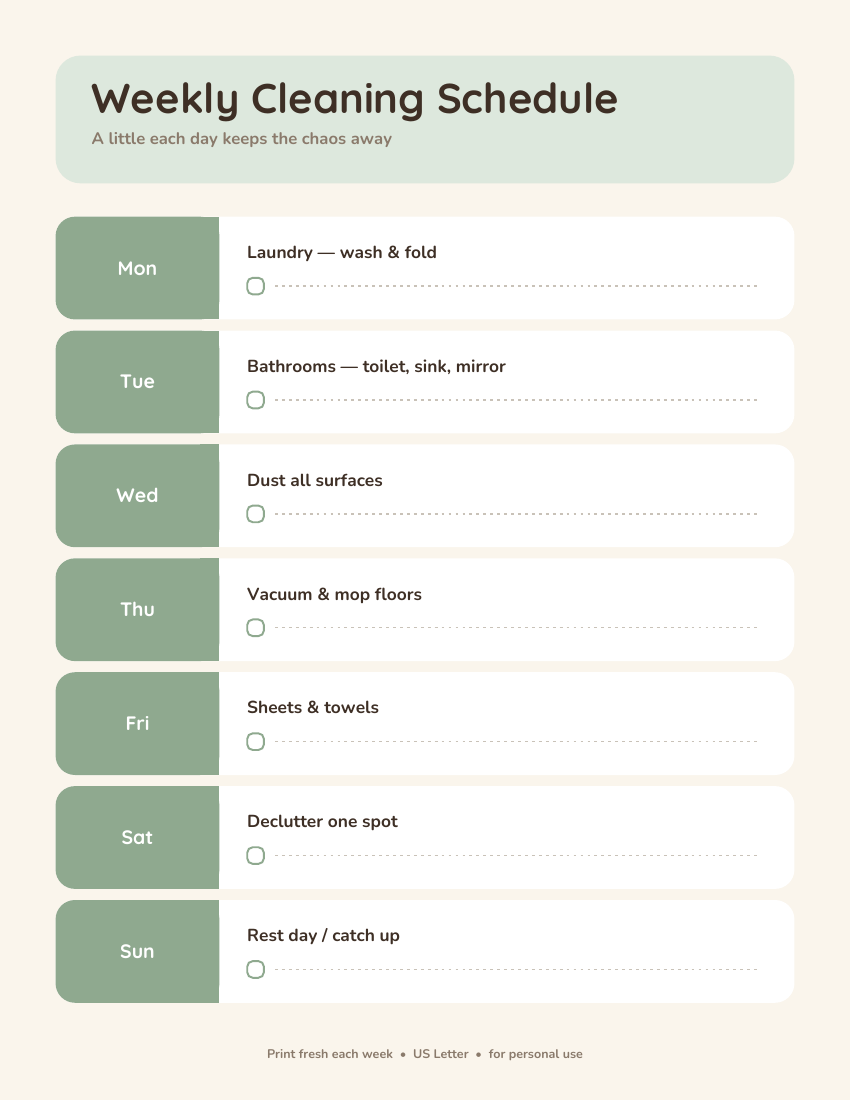 Weekly Cleaning Schedule