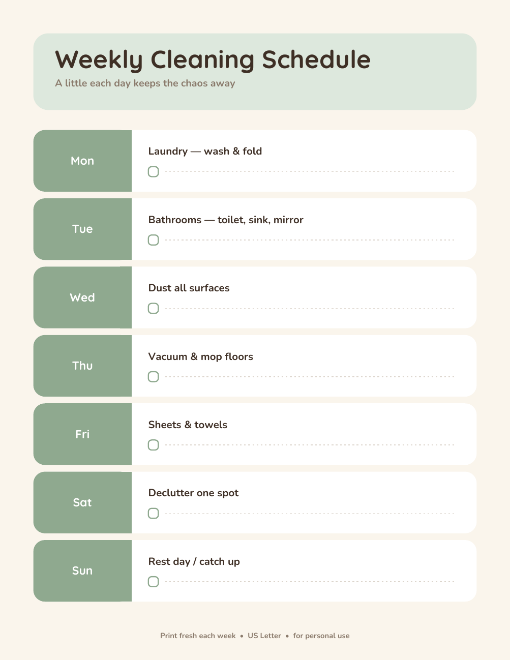 Weekly Cleaning Schedule