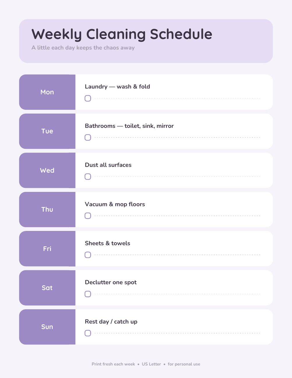 Weekly Cleaning Schedule