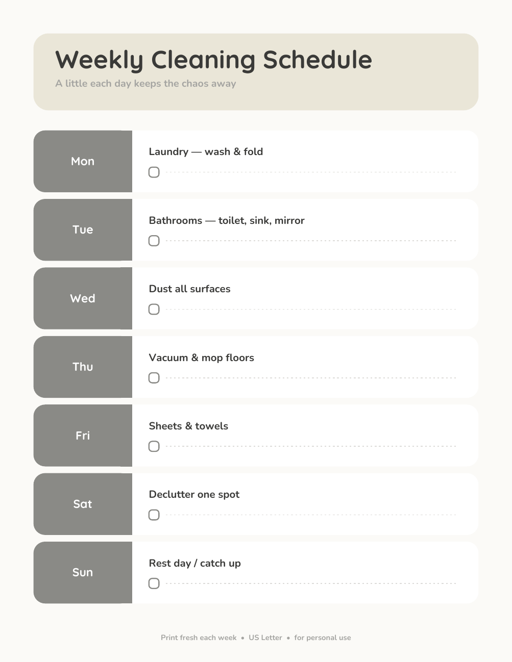 Weekly Cleaning Schedule