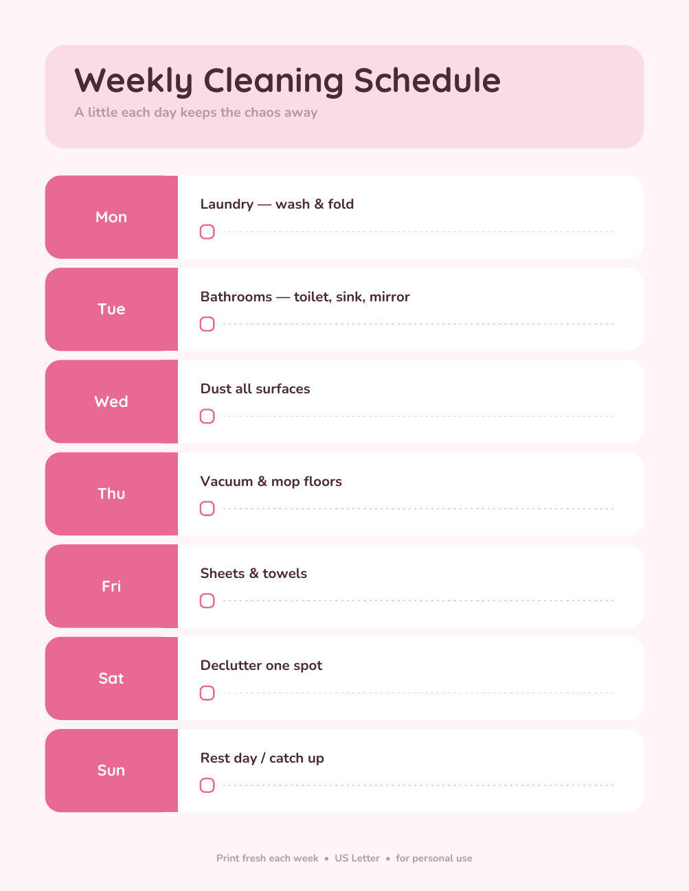 Weekly Cleaning Schedule