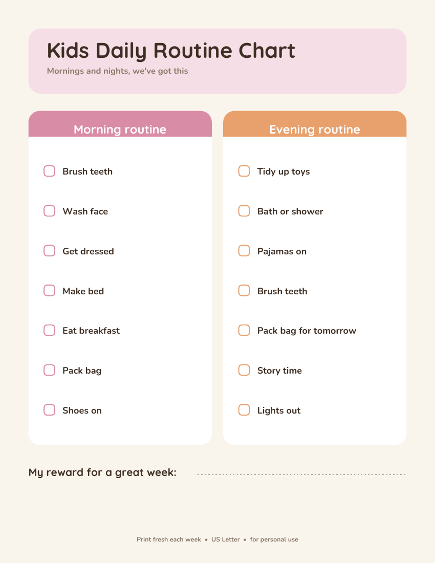 Kids Daily Routine Chart