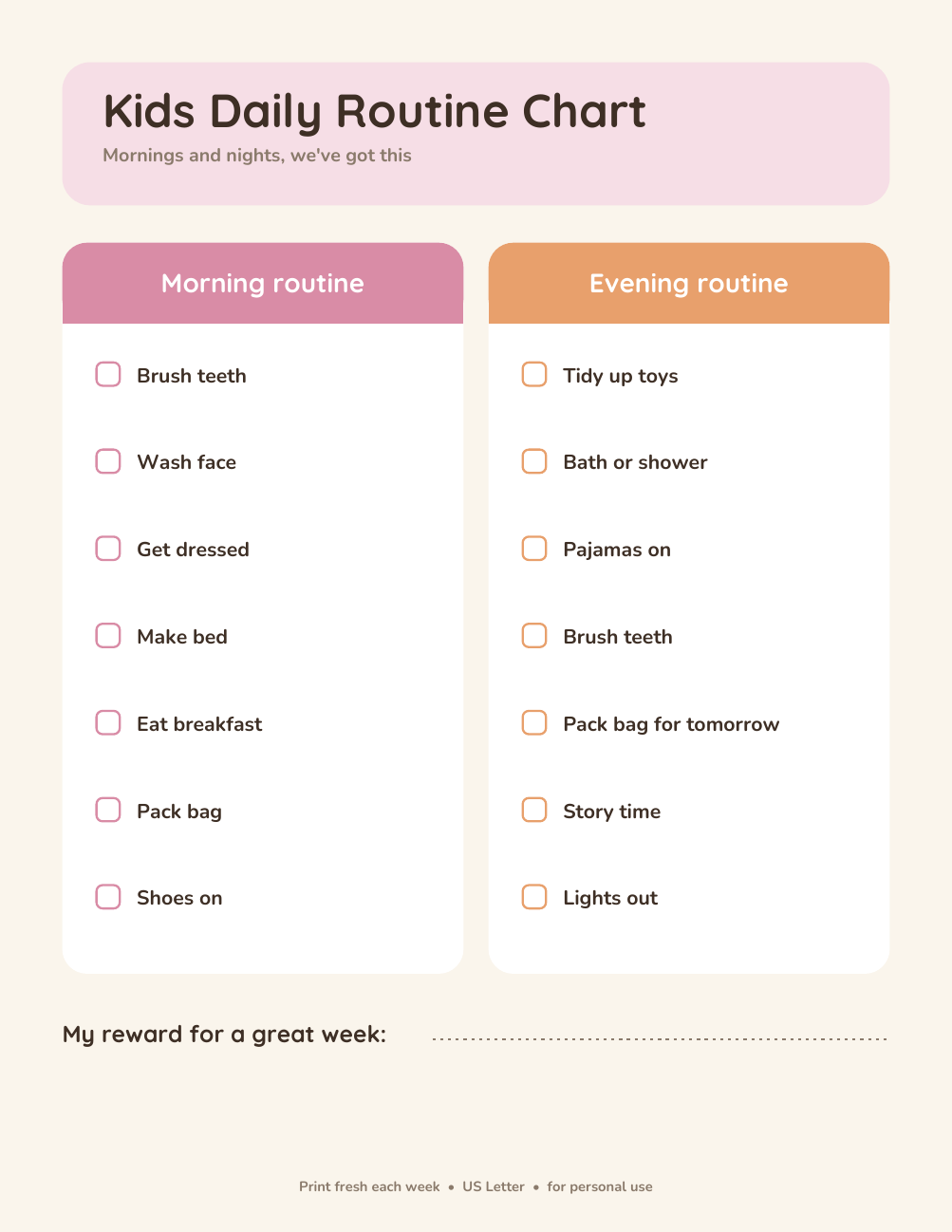 Kids Daily Routine Chart