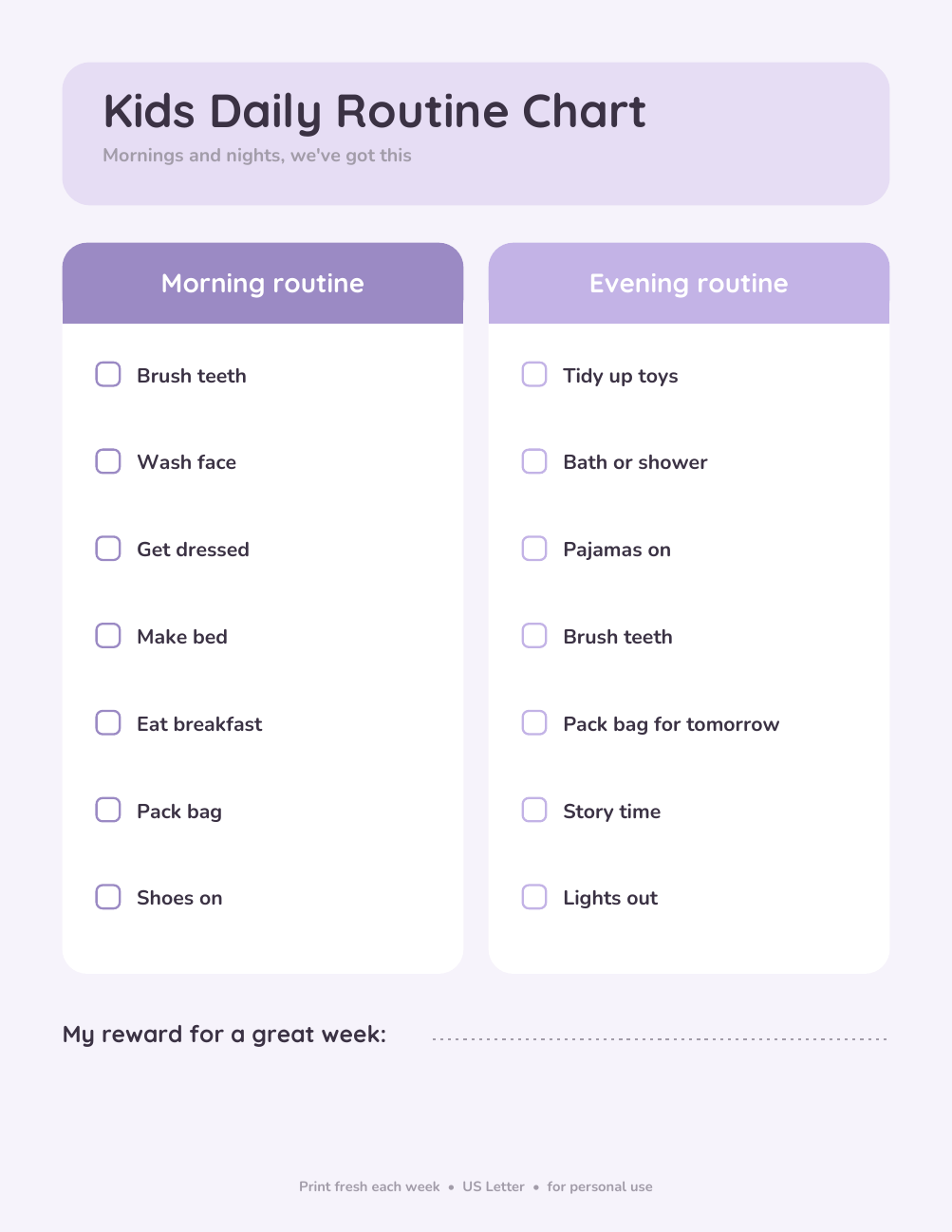 Kids Daily Routine Chart