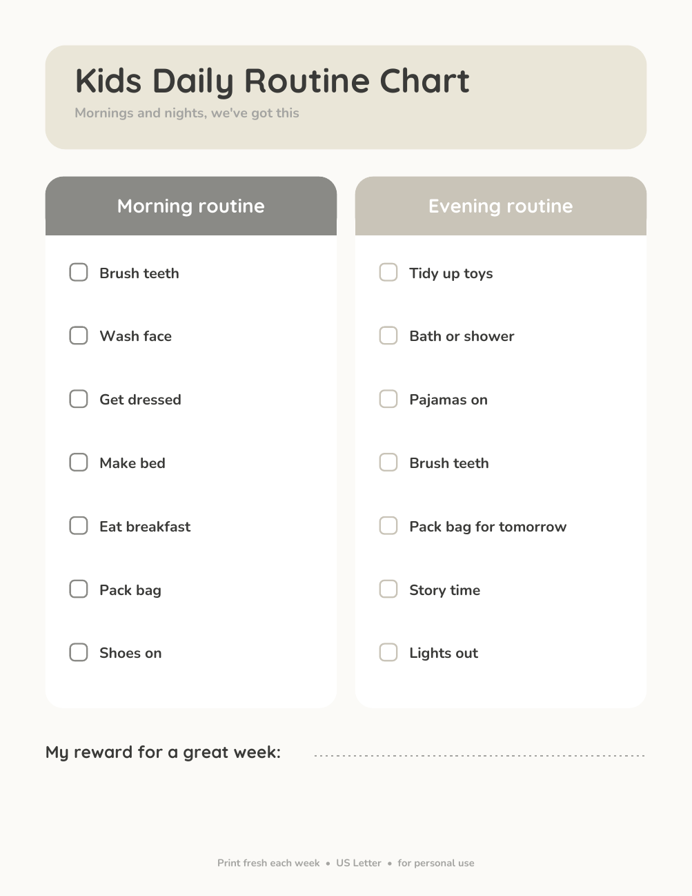 Kids Daily Routine Chart