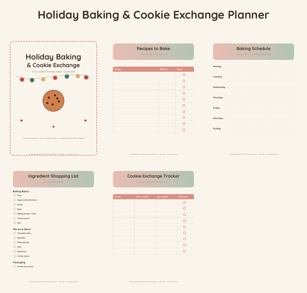Holiday Baking & Cookie Exchange Planner - Classic Christmas